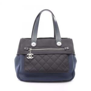 Chanel Paris Biarritz Handbag, Nylon Leather, Women's, Blue/Black